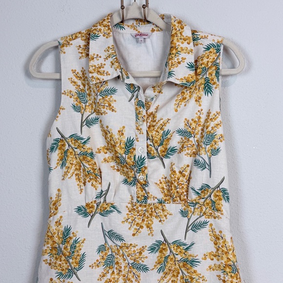 Cath Kidston Yellow Floral Linen Blend Mini Dress UK12/US8 - Picture 2 of 10